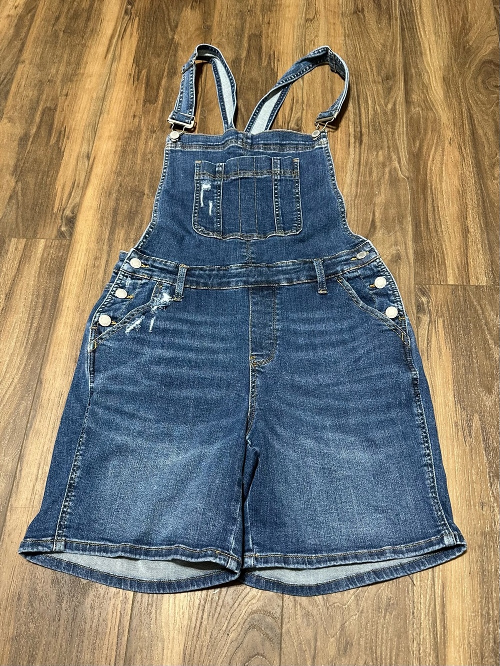 Judy Blue Denim Shortalls L Large Distressed Overalls Y2K Tomboy Chic Boho Bibs